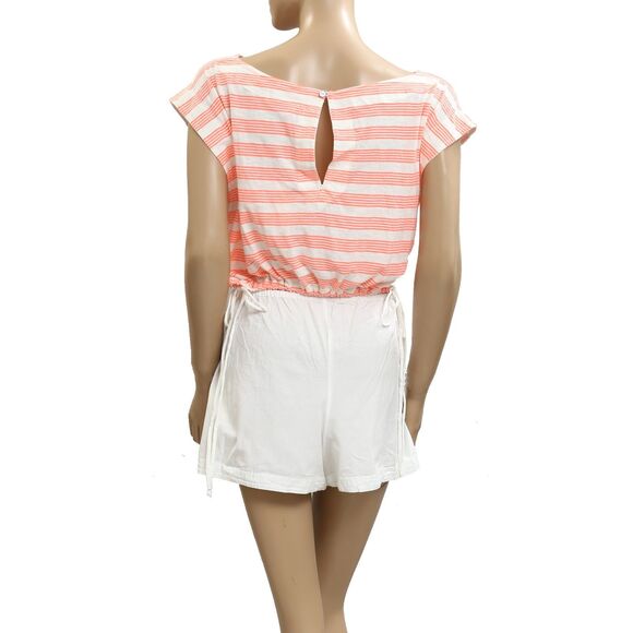 By Anthropologie Cutout Romper Striped Printed Sleeveless Coral White XL 281930 - Picture 6 of 8